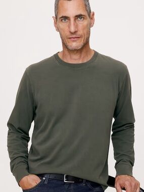 Frank + Oak Men's Olive Green Long-Sleeve Crewneck Shirt [Size XL]